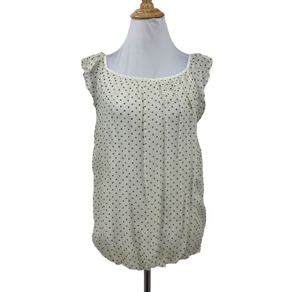 Luisa Ricci Silk Blouse Womens S Small Ivory Polka Dot Flutter Sleeve Blouson - Picture 1 of 16